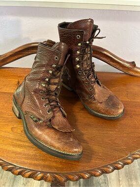 Adtec  Men's 9D Brown Leather Logger Kiltie Boots Vibram Sole Biltrite Heel